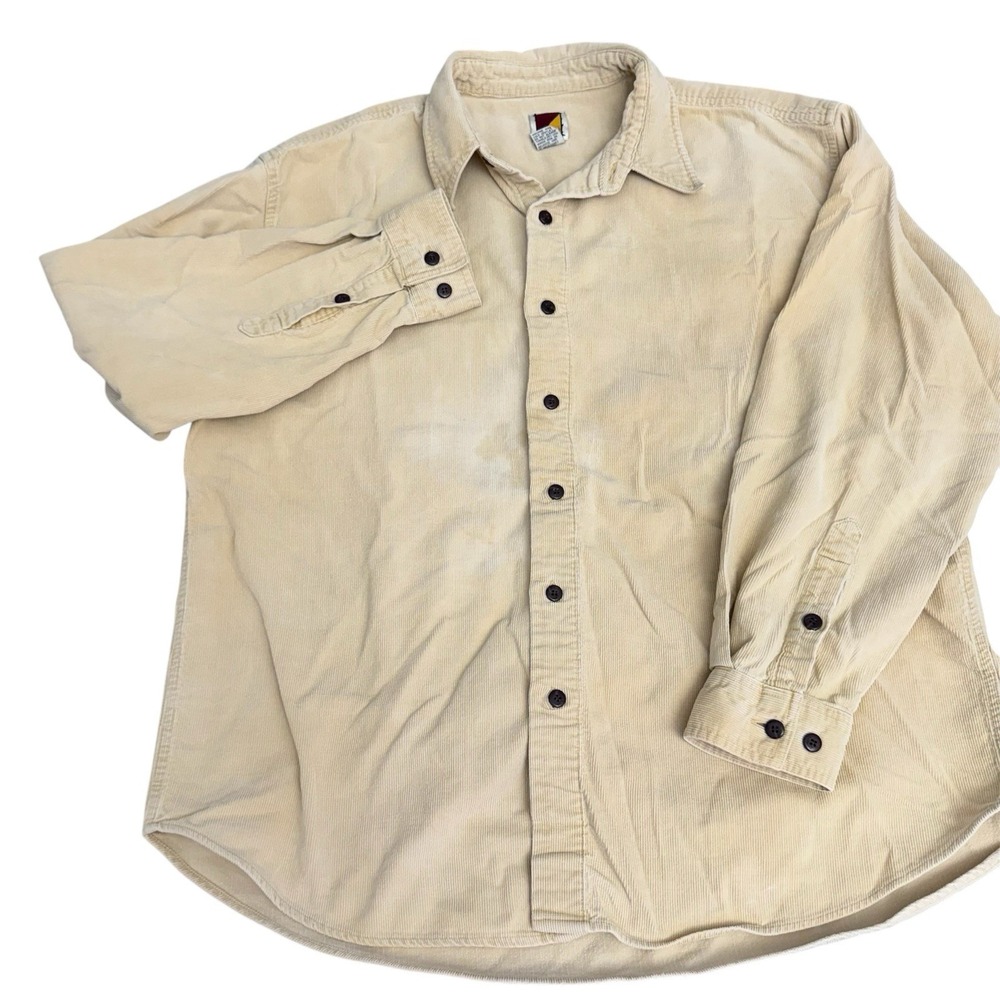 Vintage Mens M Khaki Corduroy Shirt Long Sleeve Cotton Button Down  Work Utility